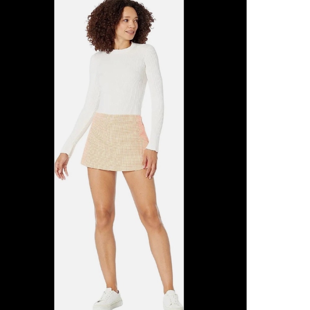 Free People Big Dreams Skort Malibu Orange Gingham Check Mini Skort Sz 12